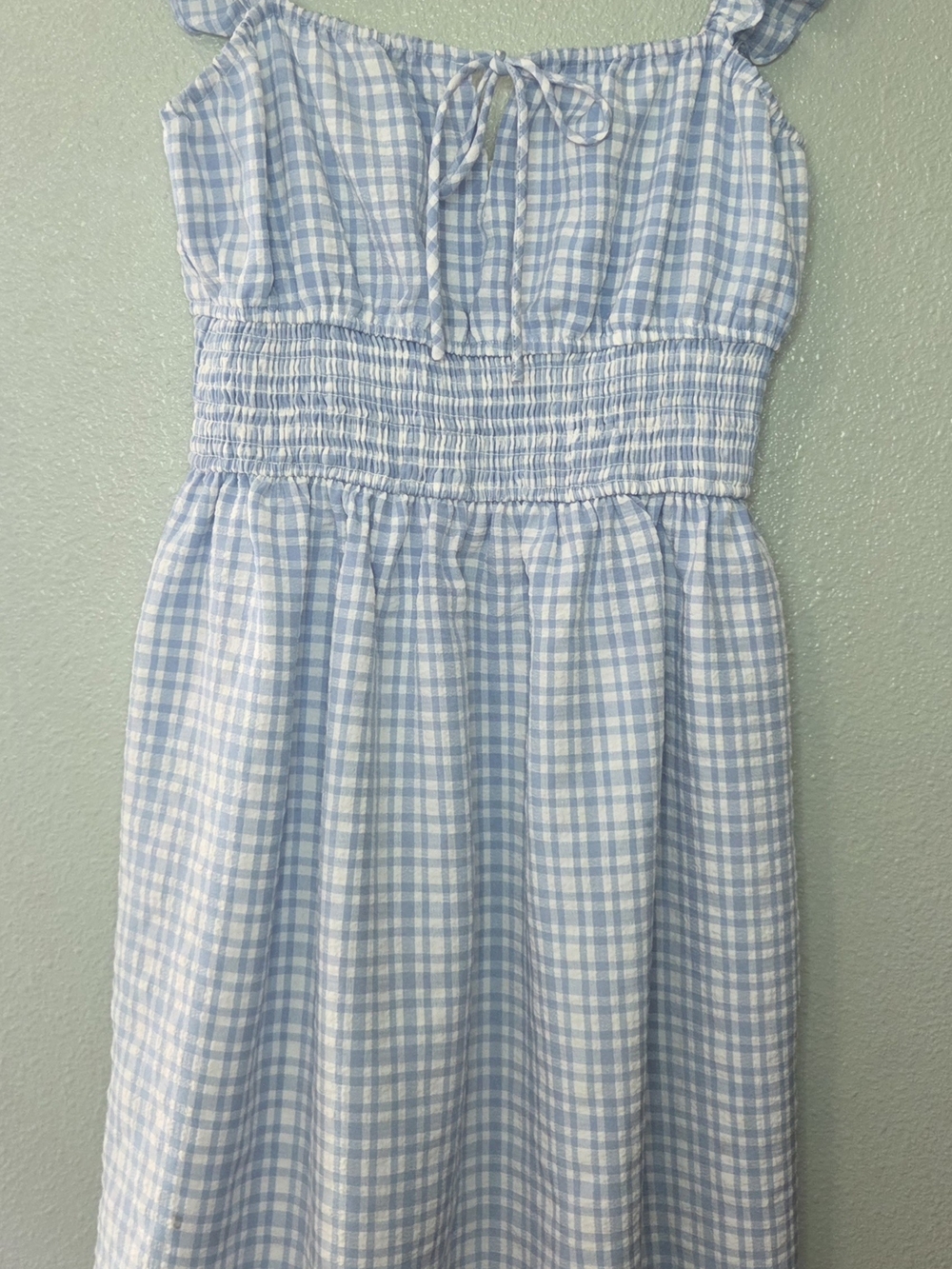 Wayf Light Blue And White Smocked Gingham Dress Size S - Picture 3 of 9
